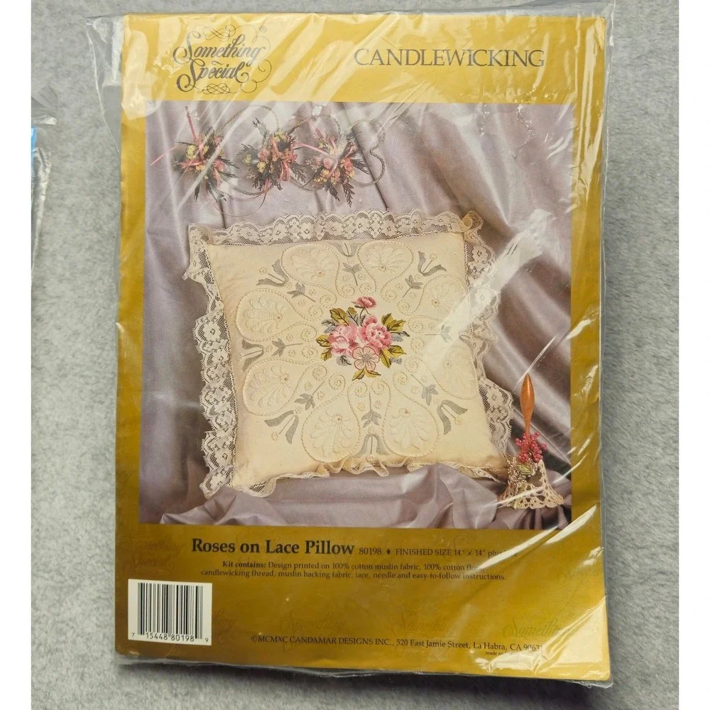 Vintage Cross Stitch Pillow Kits Roses on Lace and Floral Bouquet Embroidery Kit